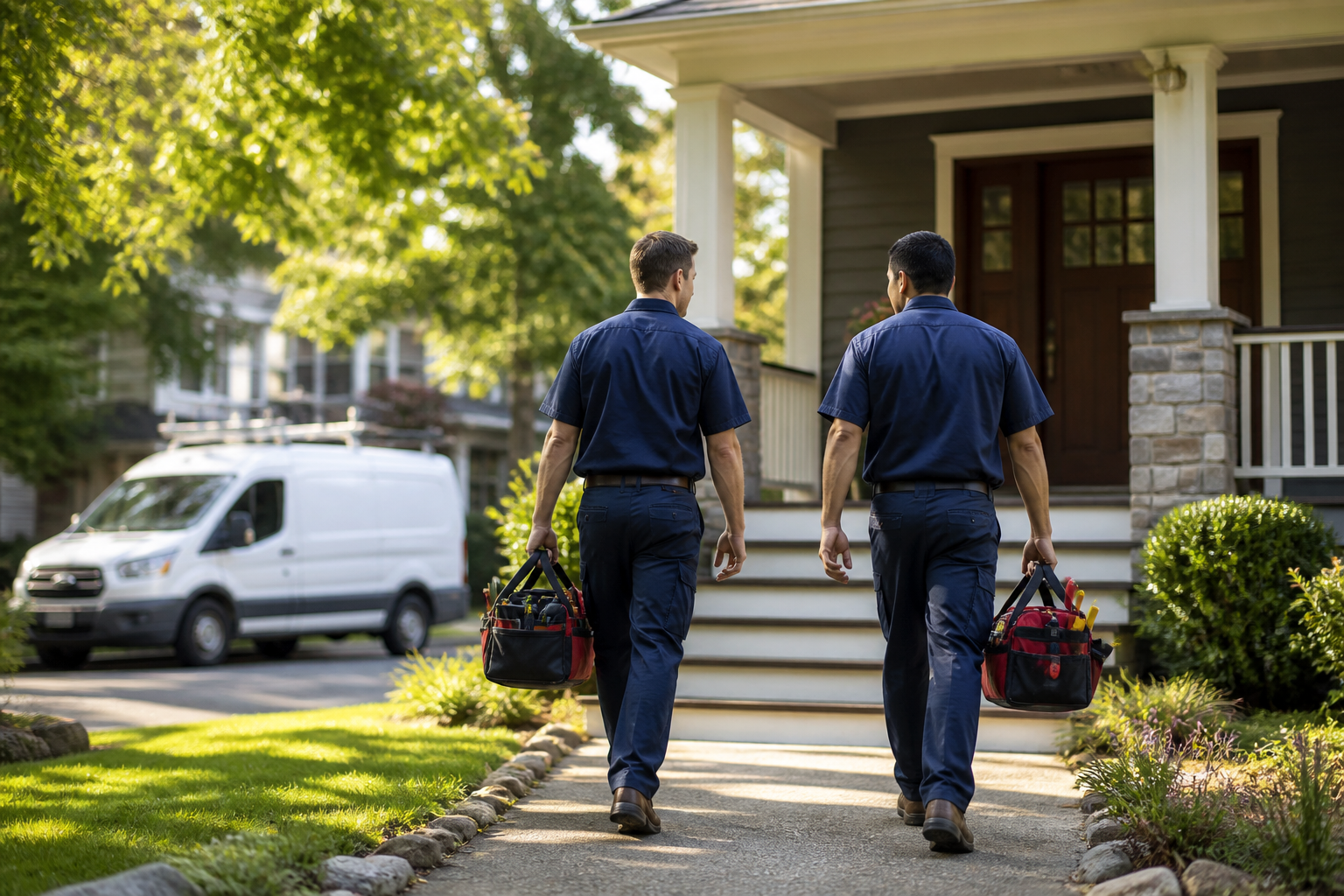KC Elite HVAC technicians arriving at a customer's home